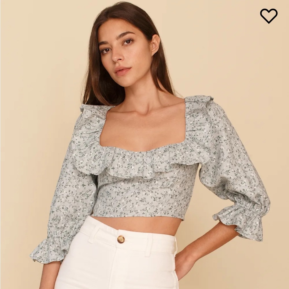 Reformation Edgewater Puff Sleeve Crop Blouse- agave